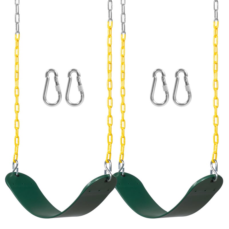 DECORLIFE 2-Pack Swing Seats for Swing Set  Support 330lb  Swings Replacement Kits with Coated Chains for Kids Adults  Swing Set Accessories with Snap Hooks for Outdoor Backyard Playground  Green - Image 1